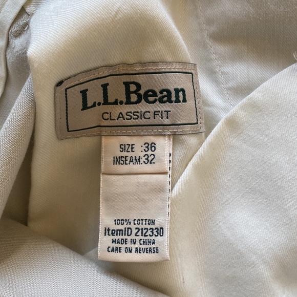 L. L. Bean Classic Fit, 36”x32”, Men’s Cream Colored Pants - Picture 2 of 3
